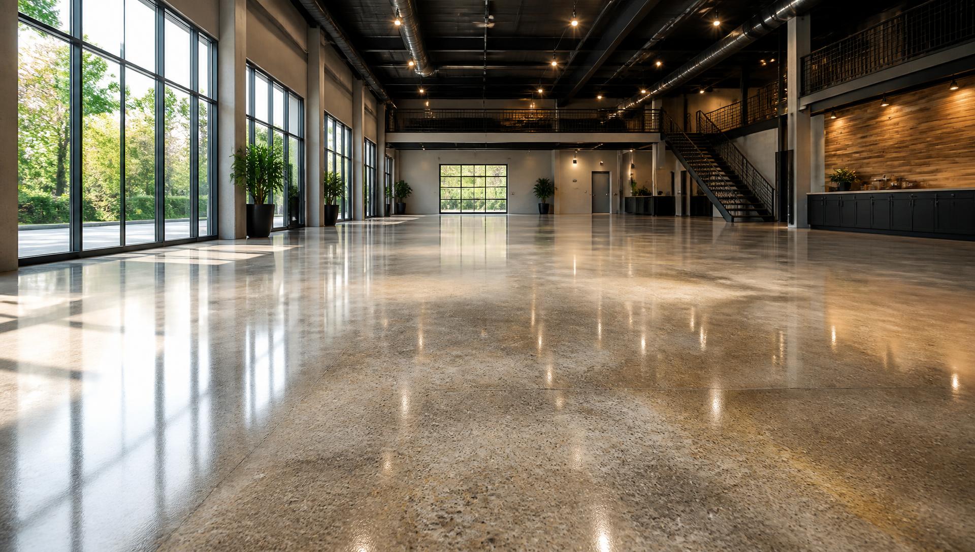 Polished concrete floor in a commercial showroom