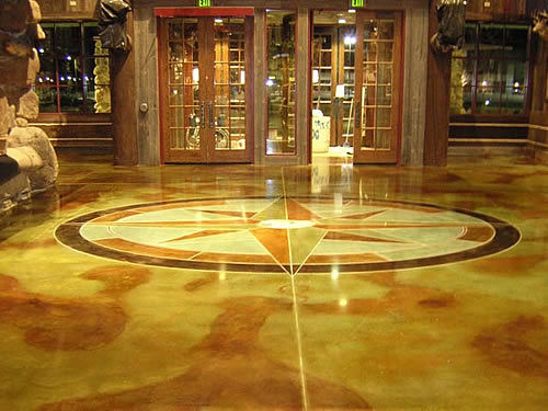 Custom decorative stained concrete inlay